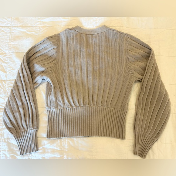 Aritzia Wilfred Tan Plunge Front Cardigan Merino Wool Cotton Blend, Large.EUC! - Picture 3 of 5